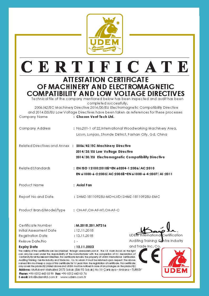 CHOSEN Axial Fan-CE-Certification